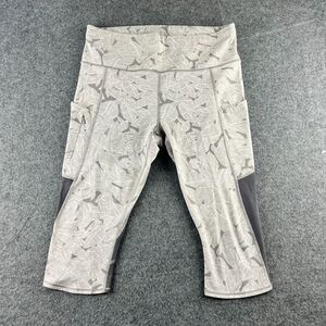 Athleta Leggings Womens Medium Gray White Printed Crop High Waist Stretch Pocket